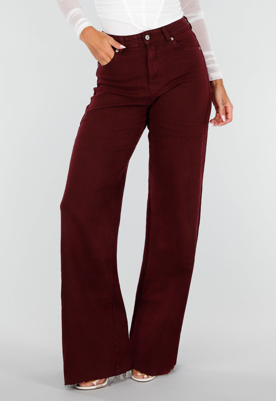 Bordeauxrode Denim Tall Jeans met Straight Leg en Extra Lange Pijpen