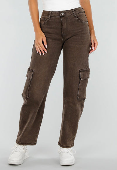 Bruine Denim Cargo Barrel Jeans met Zijzakken