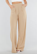 High Waist Beige Linnen Look Tall Broek met Tailleband
