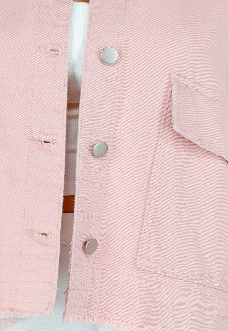 Roze Denim Jas met Klepzakken en Trekkoord