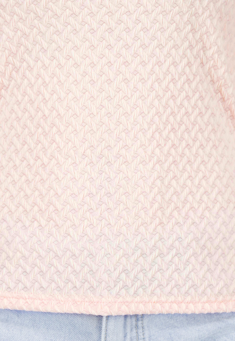 Lichtroze Stretch Top met Lange Mouwen en Vierkante Hals