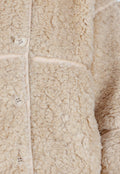 Beige Teddy Jas met Opstaande Kraag en Knoopsluiting