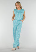 Mouwloze Azuurblauwe Stretch Loose Fit Top met Barokprint en Schoudervulling