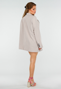 Beige Oversized Blazer met Knoopsluiting, Schoudervulling en Klepzakken