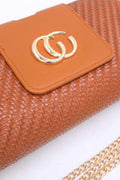 Cognackleurige Gevlochten Clutch met Gouden Schouderketting