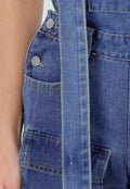 Blauwe Stretch Cargo Playsuit met Open Rug en Bretels