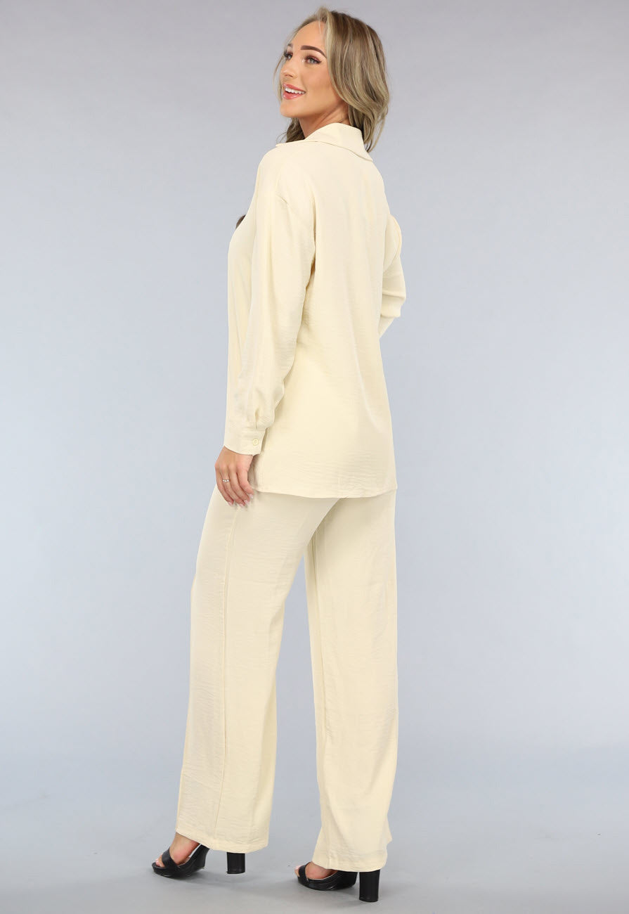 Beige Flowy Co Ord Set