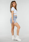 Blauwe Denim Skort met Strass Details en Rechte Pasvorm