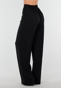 High Waist Zwarte Linnen Look Tall Broek met Tailleband