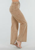 Camel Wide Leg Jeans met Strass en Hoge Taille