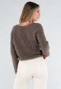 Bruine Gebreide Twist Crop Trui met Lange Mouwen en V-Hals