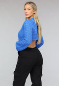 Blauw Golvend Cropped Truitje met Trompet Mouwen