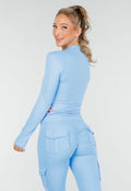 Blauwe Sportset met Scrunch Legging en Vest Cargo Zakjes
