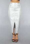 Redial Jeans  Zilveren Metallic Midi Rok met Split