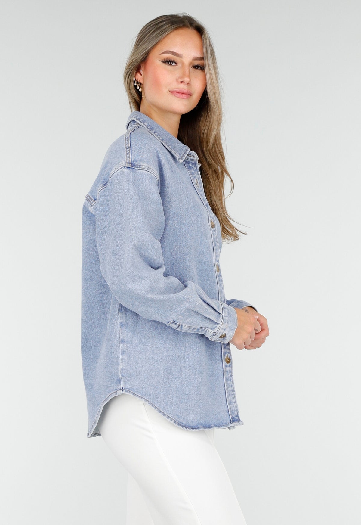 Denim Blouse met Lange Mouwen en Knopen
