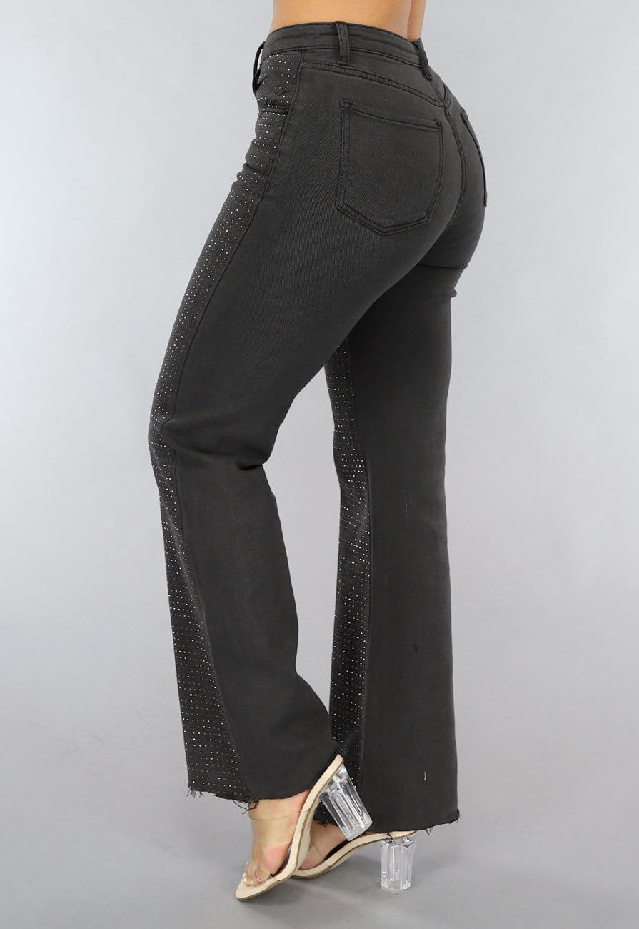 Redial Jeans  Antraciet Straight Leg Jeans met Strass Steentjes