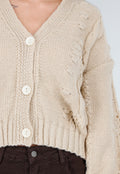 Vest met V-Hals en Lange Mouwen in Beige