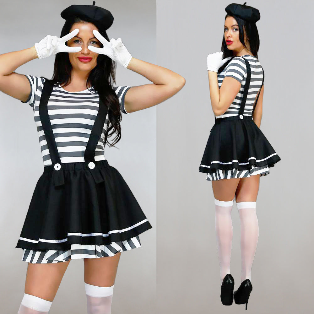 Zwart/Wit Mime Kostuum