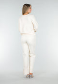 Crème Gebreid Vest met Knoopsluiting en Lange Mouwen