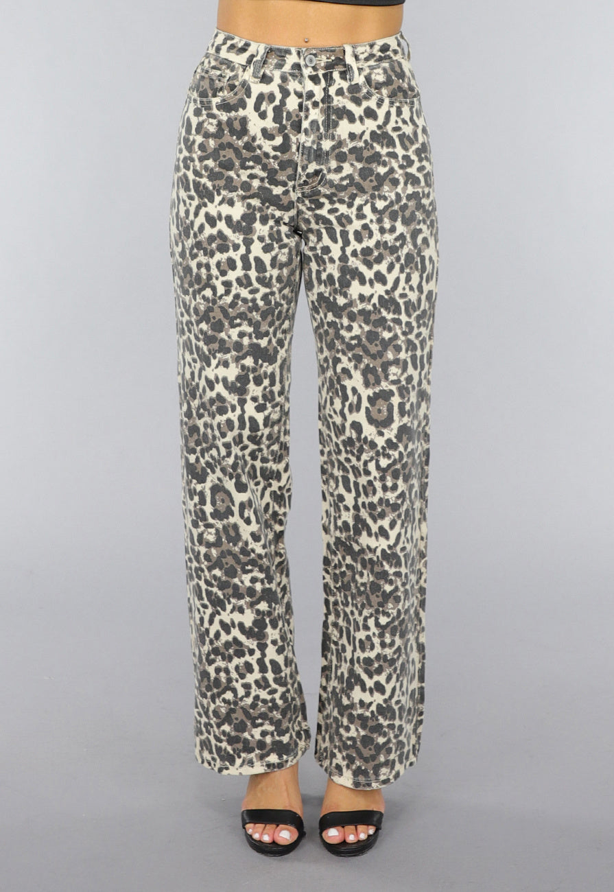 Straight Leg High Waist Panterprint Jeans