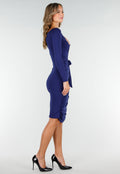 Donkerblauwe Jurk met Overslag, Plooien en Stretch