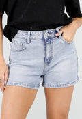 Lichtblauwe Denim Short met High Waist en Stretch