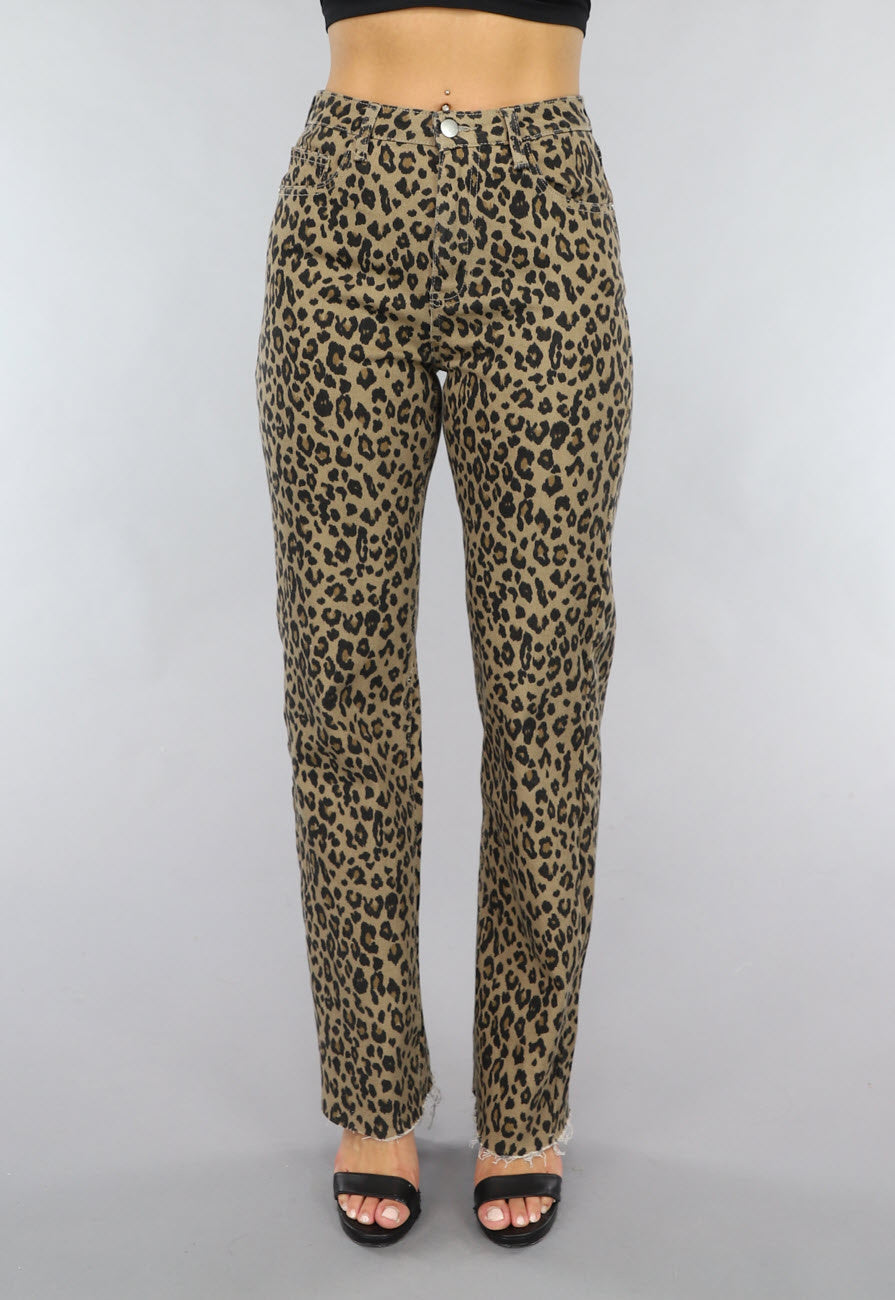 Straight Leg Jeans met Panterprint