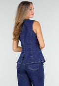 Redial Jeans  Mouwloze Denim Top in Blauw Met Knoopsluiting