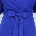 Blauwe Off-Shoulder Rib Jurk met Tailleband