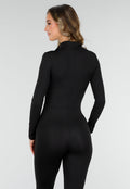 Zwarte Shaping Jumpsuit met Rits en Lange Mouwen