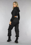 Zwart Cropped Korset Look Vestje met Capuchon
