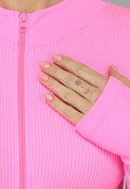 Neon Roze Longsleeve Playsuit met Ritssluiting