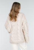 Beige Oversized Kabeltrui met Wijde Mouwen