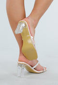 Beige Sandaletten met Glitterbandjes en Transparante Hak