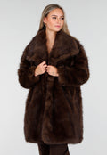 Bruine Faux Fur Jas met Brede Reverskraag
