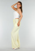 Geel Witte High Waist Broek van Katoen met Sierstrik