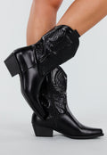 Zwarte Cowboylaarzen met Stikseldetail en Lage Hak