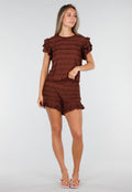 Bruine Stretch Two Piece met Ruches en Shorts