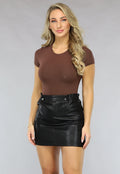 Bruine Stretch Body met Korte Mouwen