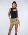 Zwarte Asymmetrische Top met Open Schouder en Push-Up Pads
