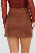 Roestbruine Suèdelook Rok in Mini Lengte met Effen Design