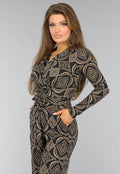 Zwarte Overslag Jumpsuit met Bruin Ruit Patroon
