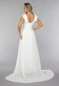 Lange Witte Chiffon Jurk met Veren Details