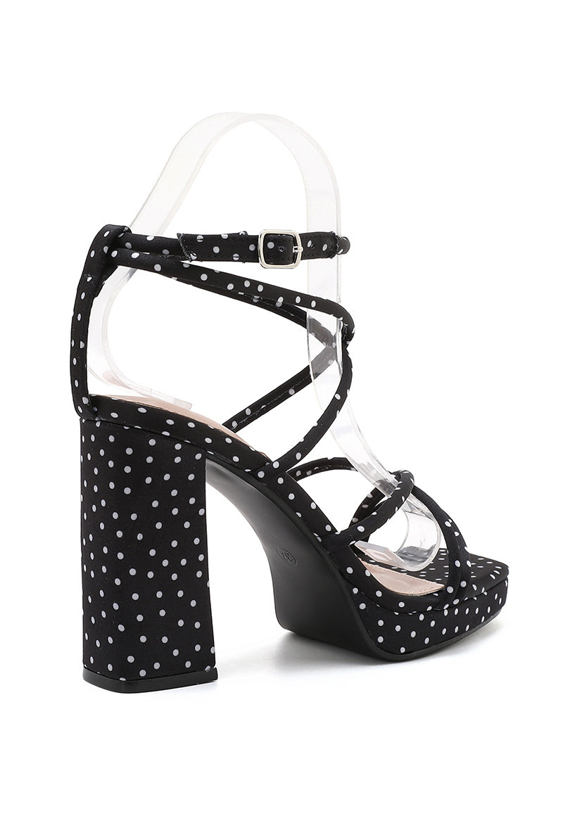 Zwarte Plateau Sandaletten met Polkadot Print