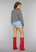 Gebreide Wavy Trui met Rood Detail