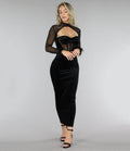 Zwarte Velvet Korset Look Jurk met Veren