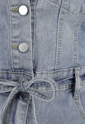 Mouwloze Blauwe Denim Stretch Playsuit met Ceintuur