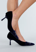 Donkerblauwe Velvet Pumps met Slanke Hak