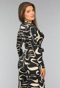 Zwarte Jumpsuit met Beige Patroon en Ceintuur