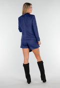 Blauwe Suede Blazer met Dubbele Knopen